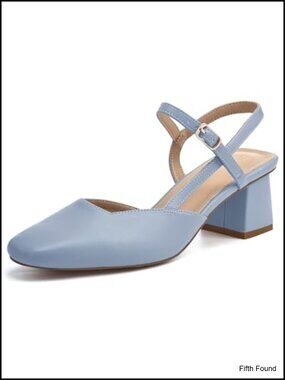 Slingback Chunky Low Heels Closed Square Toe Faux Leather Dress Pumps